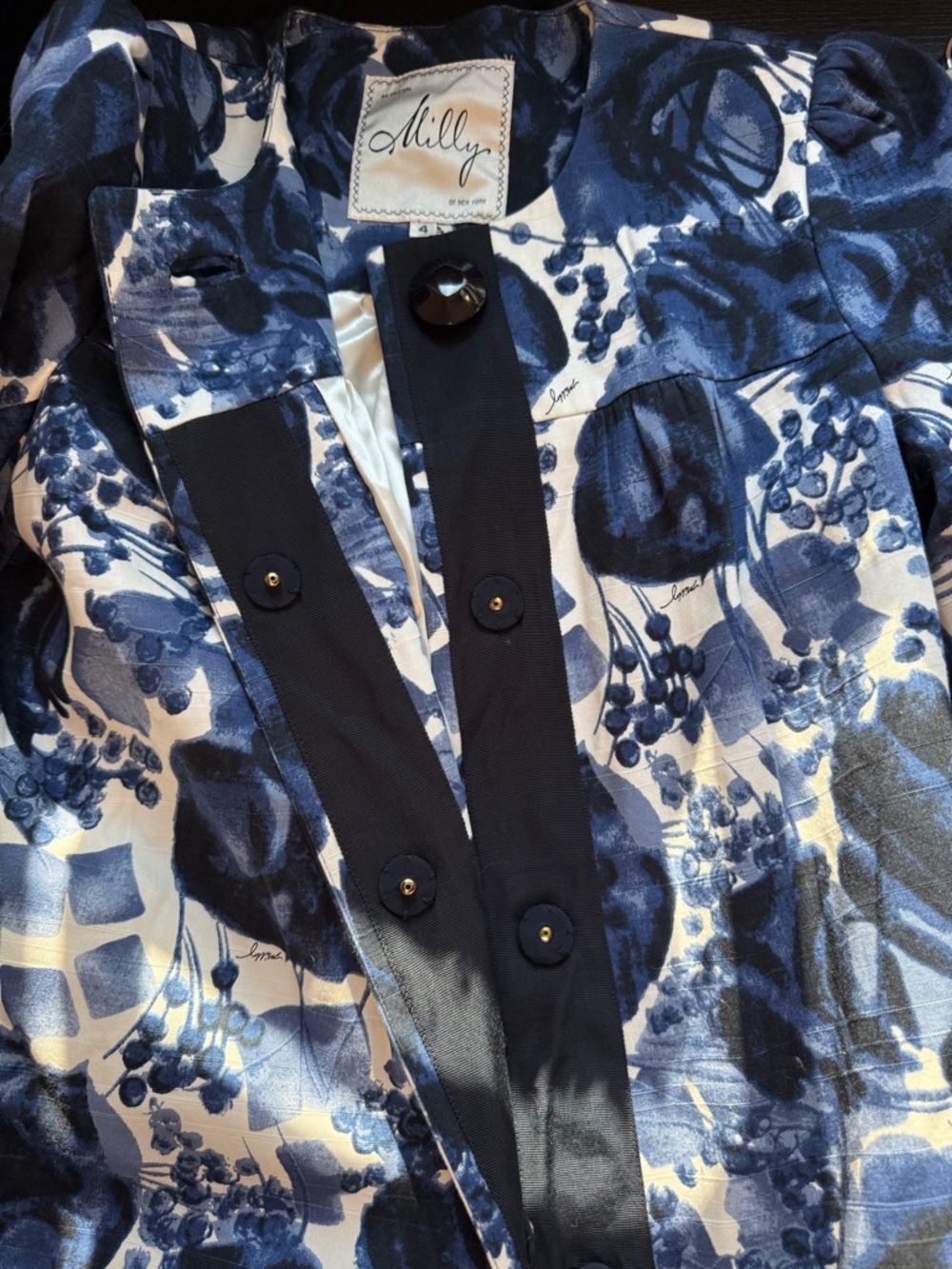 Milly Blue Floral Coat Dress Size 4 Cotton Structured Jacket - Picture 14 of 14